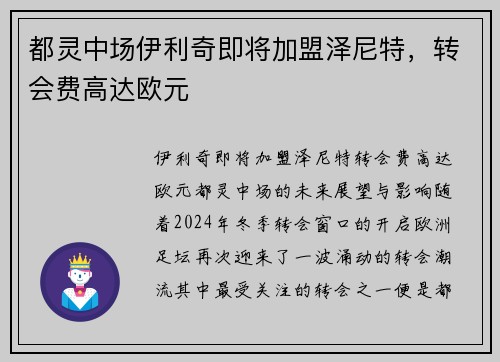 都灵中场伊利奇即将加盟泽尼特，转会费高达欧元