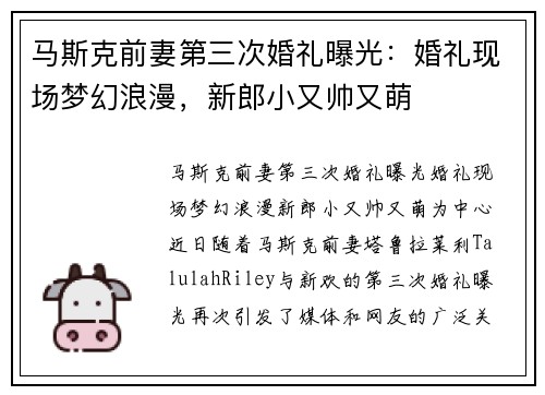 马斯克前妻第三次婚礼曝光：婚礼现场梦幻浪漫，新郎小又帅又萌